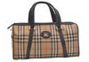 Authentic Burberrys Nova Check Canvas Leather Hand Boston Bag Beige 3195K