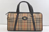 Authentic Burberrys Nova Check Canvas Leather Hand Boston Bag Beige 3195K