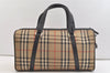 Authentic Burberrys Nova Check Canvas Leather Hand Boston Bag Beige 3195K