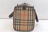 Authentic Burberrys Nova Check Canvas Leather Hand Boston Bag Beige 3195K