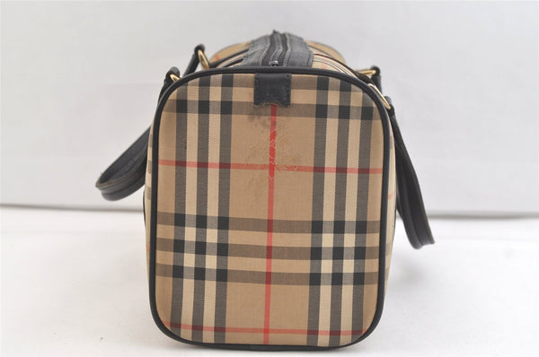 Authentic Burberrys Nova Check Canvas Leather Hand Boston Bag Beige 3195K