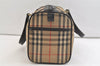 Authentic Burberrys Nova Check Canvas Leather Hand Boston Bag Beige 3195K