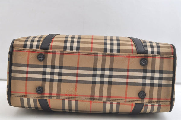 Authentic Burberrys Nova Check Canvas Leather Hand Boston Bag Beige 3195K