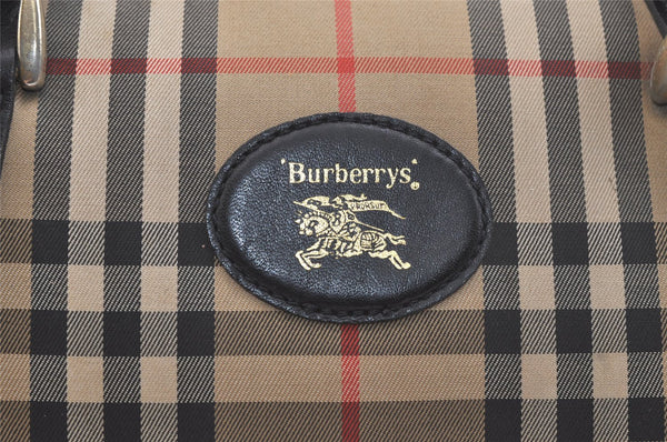 Authentic Burberrys Nova Check Canvas Leather Hand Boston Bag Beige 3195K
