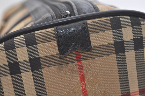 Authentic Burberrys Nova Check Canvas Leather Hand Boston Bag Beige 3195K