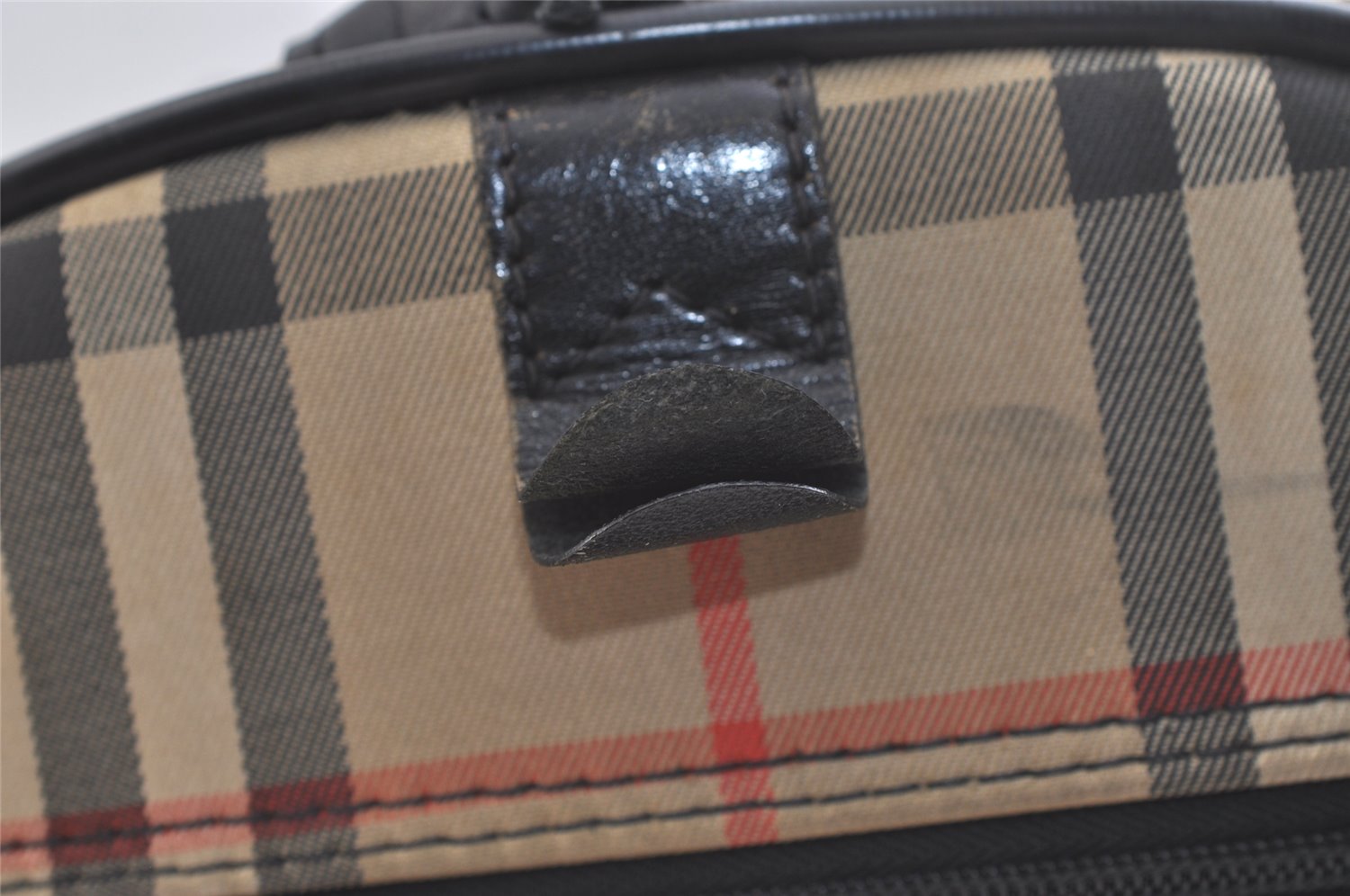 Authentic Burberrys Nova Check Canvas Leather Hand Boston Bag Beige 3195K