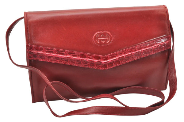 Authentic GUCCI Vintage Shoulder Cross Body Bag Purse Leather Red 3197K