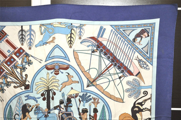 Authentic HERMES Carre 90 Scarf "PERSEPOLIS" Silk Navy 3200K