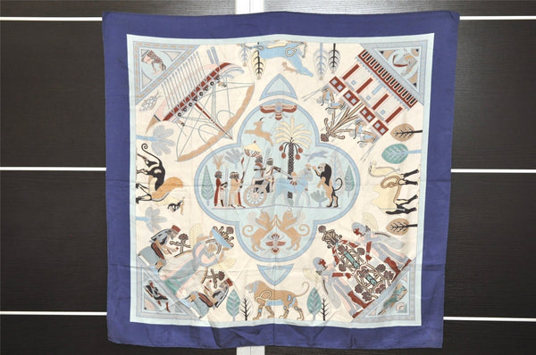 Authentic HERMES Carre 90 Scarf "PERSEPOLIS" Silk Navy 3200K