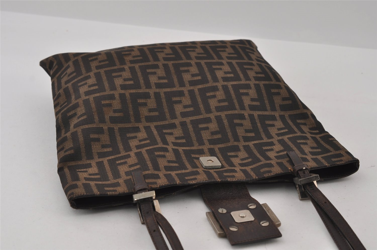 Authentic FENDI Zucca Vintage Shoulder Tote Bag Canvas Leather Brown Black 3201I