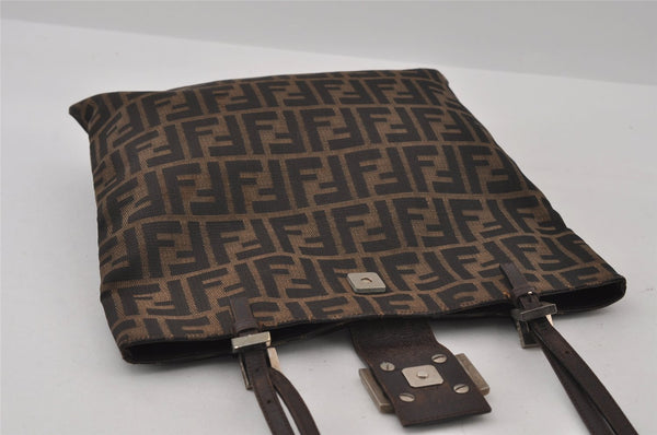 Authentic FENDI Zucca Vintage Shoulder Tote Bag Canvas Leather Brown Black 3201I