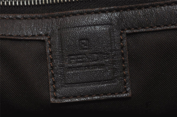Authentic FENDI Zucca Vintage Shoulder Tote Bag Canvas Leather Brown Black 3201I