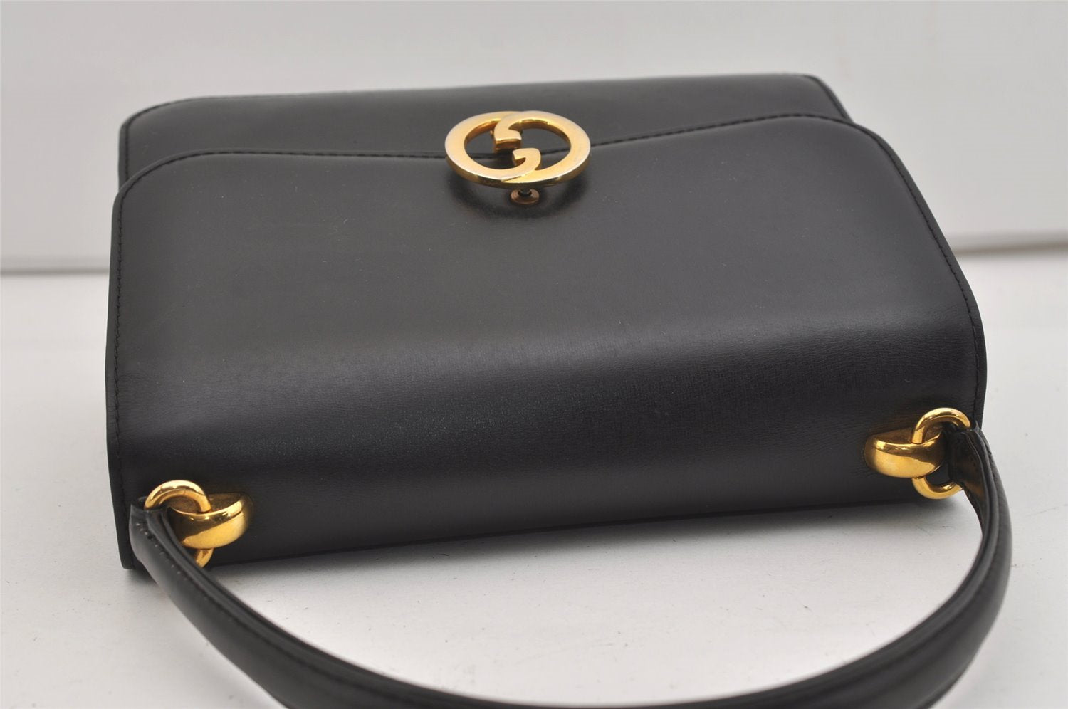 Authentic GUCCI Vintage Hand Bag Purse Leather Black 3201J