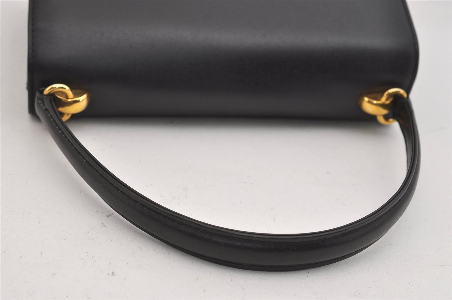 Authentic GUCCI Vintage Hand Bag Purse Leather Black 3201J