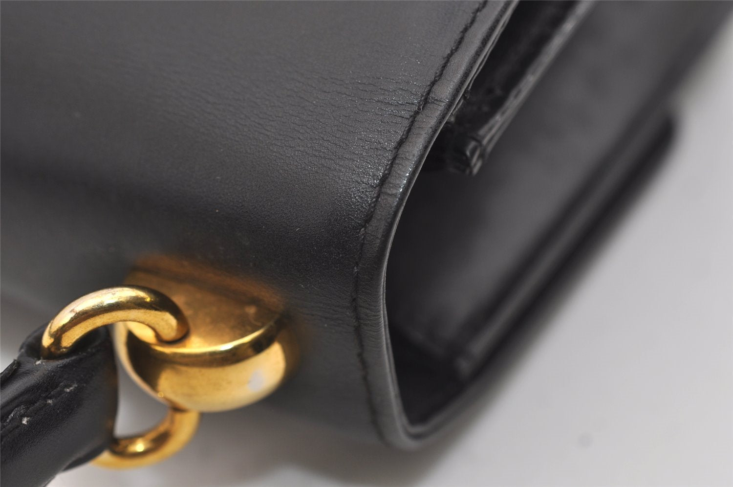Authentic GUCCI Vintage Hand Bag Purse Leather Black 3201J