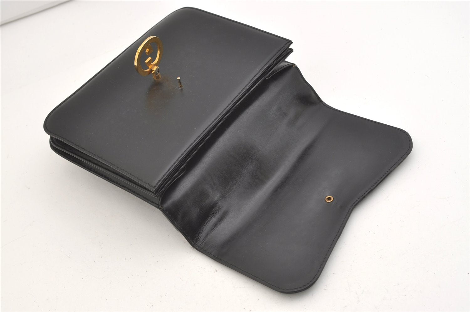 Authentic GUCCI Vintage Hand Bag Purse Leather Black 3201J