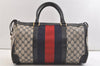 Authentic GUCCI Sherry Line Hand Boston Bag GG PVC Leather Navy Blue 3202K