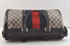 Authentic GUCCI Sherry Line Hand Boston Bag GG PVC Leather Navy Blue 3202K