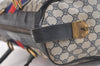 Authentic GUCCI Sherry Line Hand Boston Bag GG PVC Leather Navy Blue 3202K