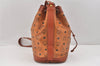 Authentic MCM Visetos Leather Vintage Shoulder Drawstring Bag Purse Brown 3206K