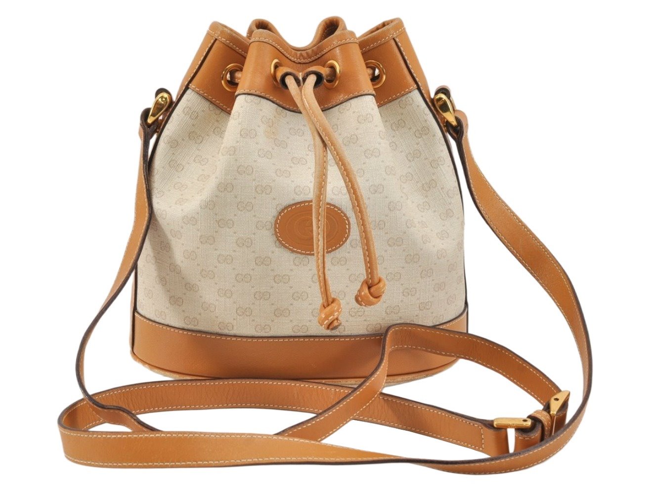 Authentic GUCCI Micro GG PVC Leather Shoulder Drawstring Bag White 3207K