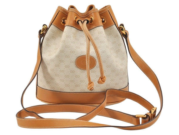 Authentic GUCCI Micro GG PVC Leather Shoulder Drawstring Bag White 3207K