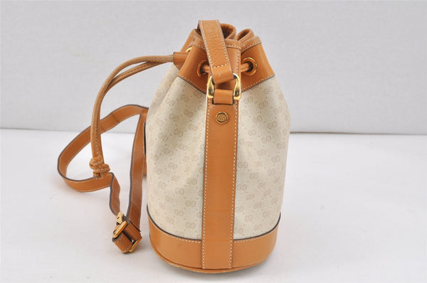 Authentic GUCCI Micro GG PVC Leather Shoulder Drawstring Bag White 3207K