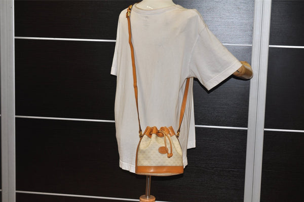 Authentic GUCCI Micro GG PVC Leather Shoulder Drawstring Bag White 3207K