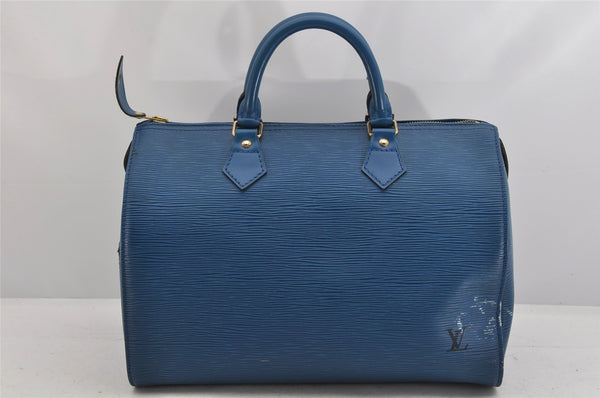 Authentic Louis Vuitton Epi Speedy 30 Hand Boston Bag Blue M43005 LV 3208K