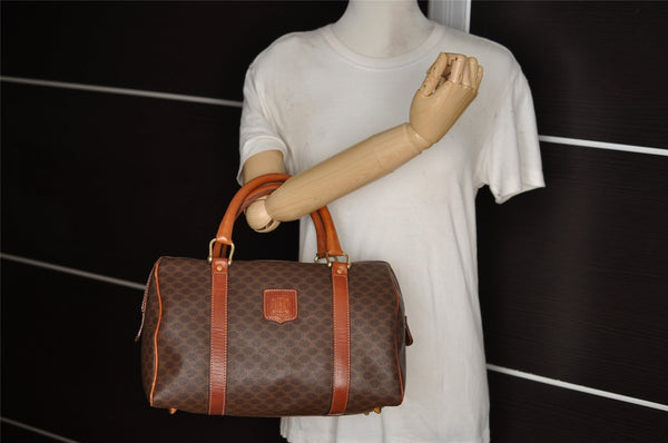 Authentic CELINE Macadam Blason Hand Boston Bag PVC Leather Brown Junk 3210I