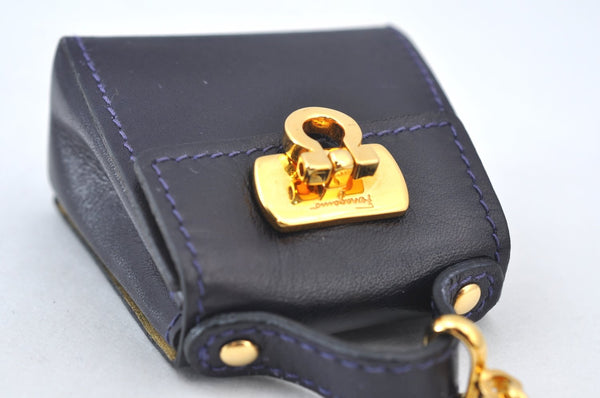 Authentic Salvatore Ferragamo Mini Gancini Bag Charm Leather Navy Blue Box 3211I