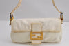 Authentic FENDI Mamma Baguette Shoulder Hand Bag Canvas Leather White 3211J