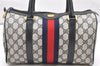 Authentic GUCCI Sherry Line Hand Boston Bag Purse GG PVC Leather Navy Blue 3211K