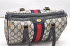 Authentic GUCCI Sherry Line Hand Boston Bag Purse GG PVC Leather Navy Blue 3211K