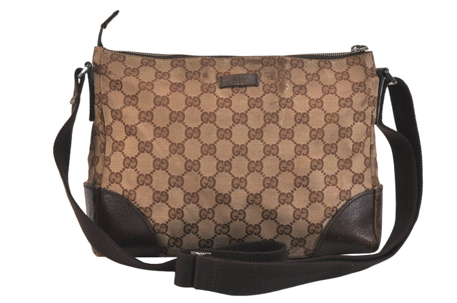 Authentic GUCCI Shoulder Cross Body Bag GG Canvas Leather 114273 Brown 3213K