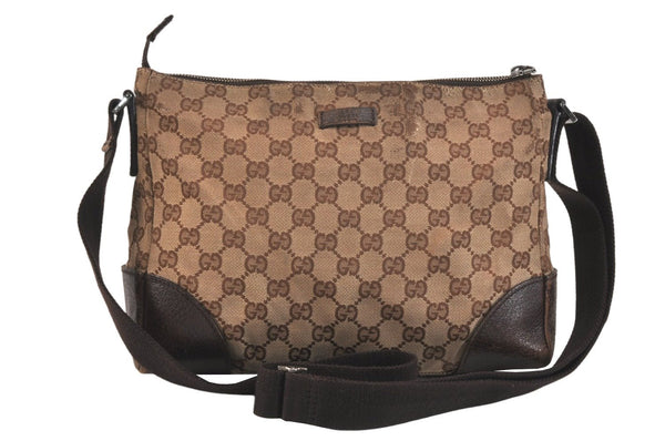 Authentic GUCCI Shoulder Cross Body Bag GG Canvas Leather 114273 Brown 3213K