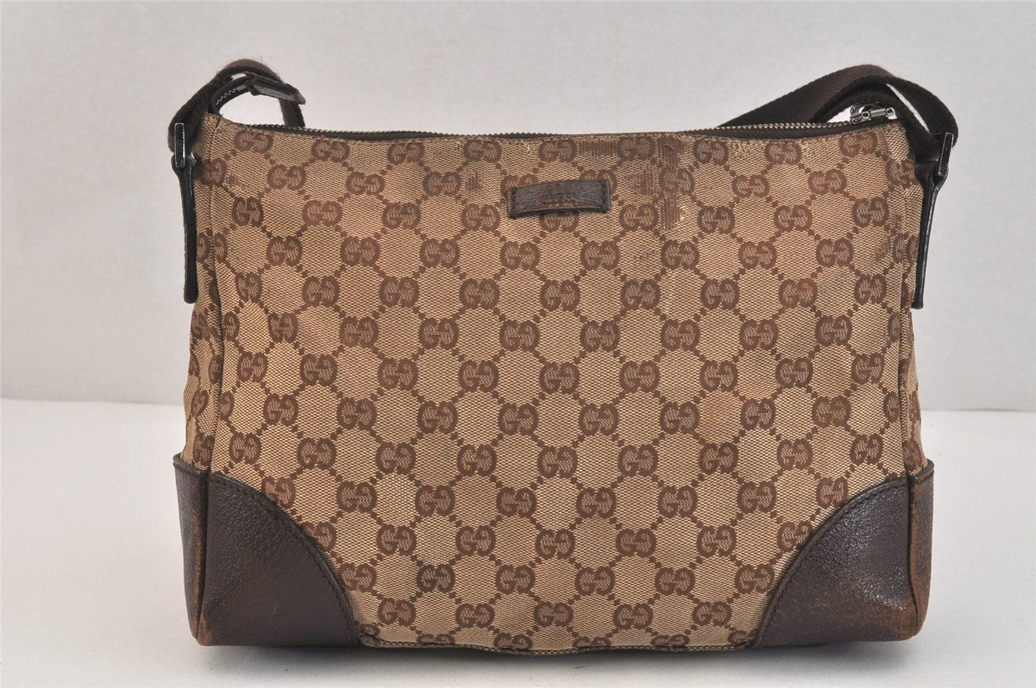 Authentic GUCCI Shoulder Cross Body Bag GG Canvas Leather 114273 Brown 3213K