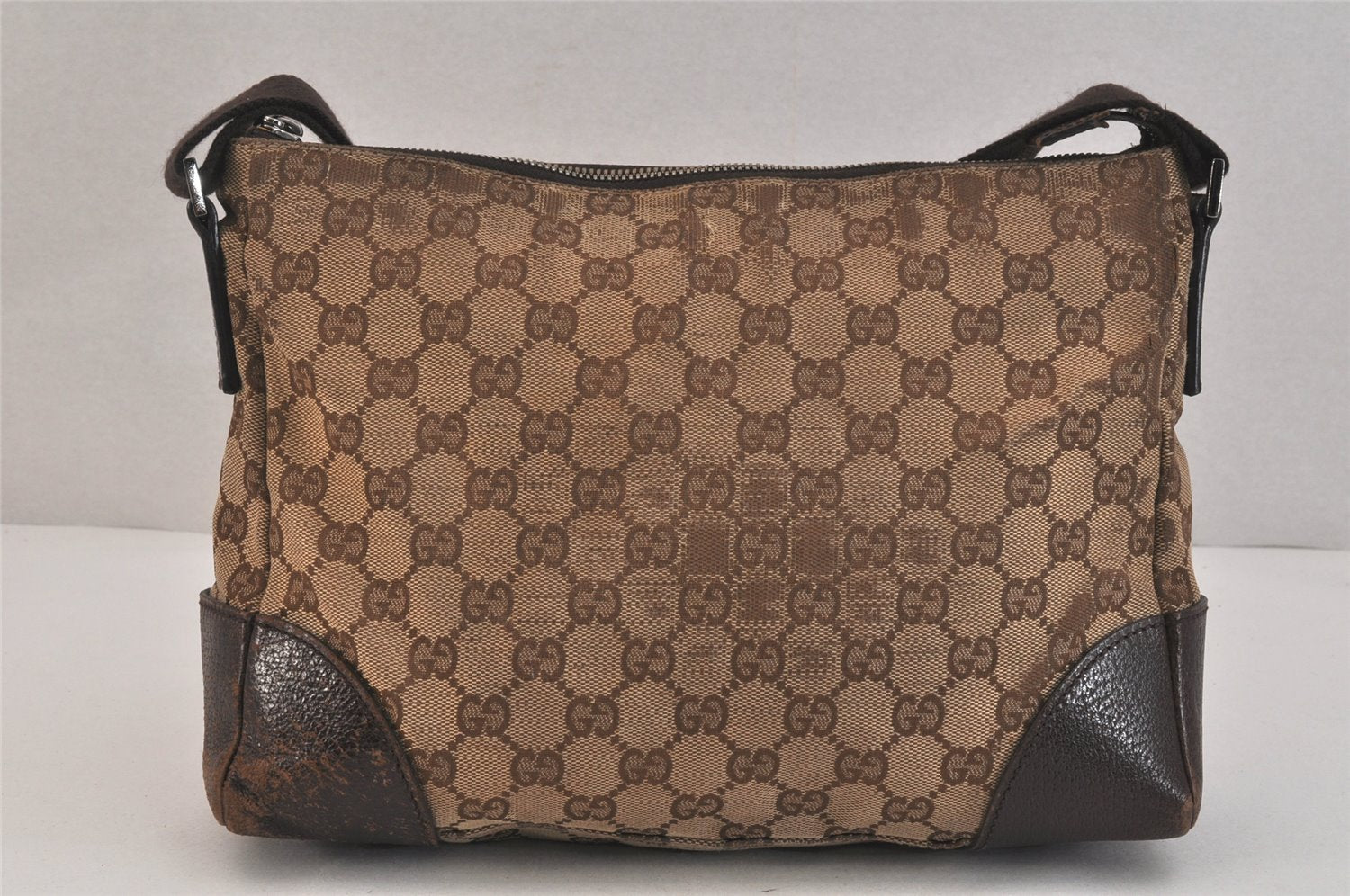 Authentic GUCCI Shoulder Cross Body Bag GG Canvas Leather 114273 Brown 3213K