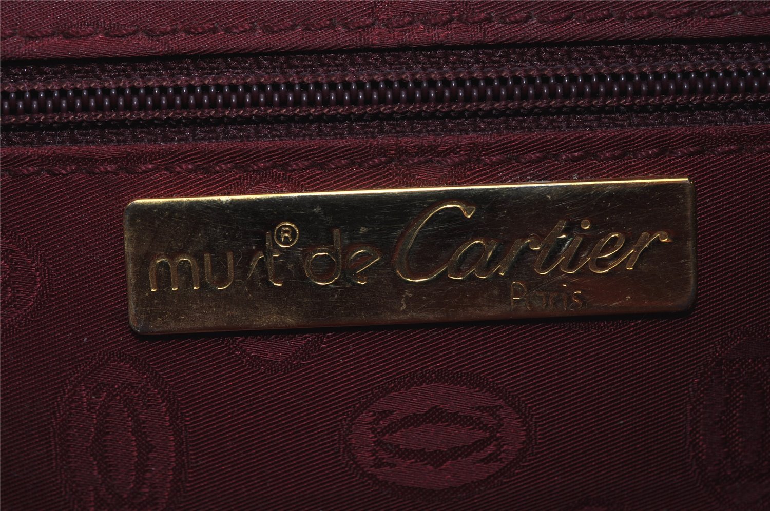 Authentic Cartier Must de Cartier Hand Boston Bag Leather Bordeaux Red 3214I