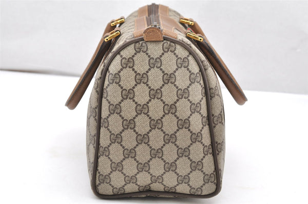 Authentic GUCCI Web Sherry Line Hand Boston Bag GG PVC Leather Brown 3214K