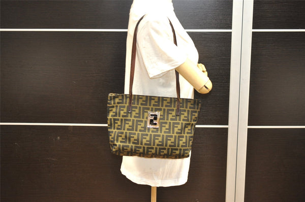 Authentic FENDI Zucca Shoulder Tote Bag Nylon Leather Purse Brown 3215I