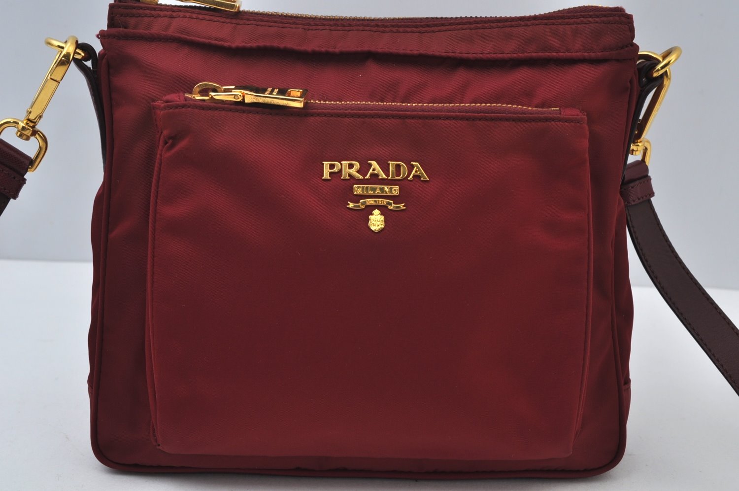 Authentic PRADA Nylon Leather Shoulder Cross Body Bag Red 3215J