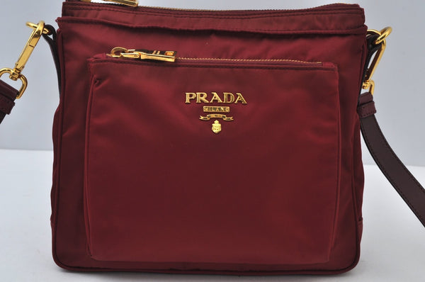 Authentic PRADA Nylon Leather Shoulder Cross Body Bag Red 3215J