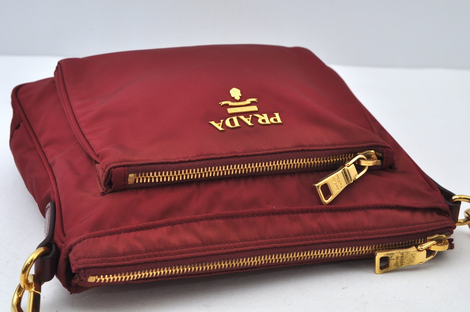 Authentic PRADA Nylon Leather Shoulder Cross Body Bag Red 3215J