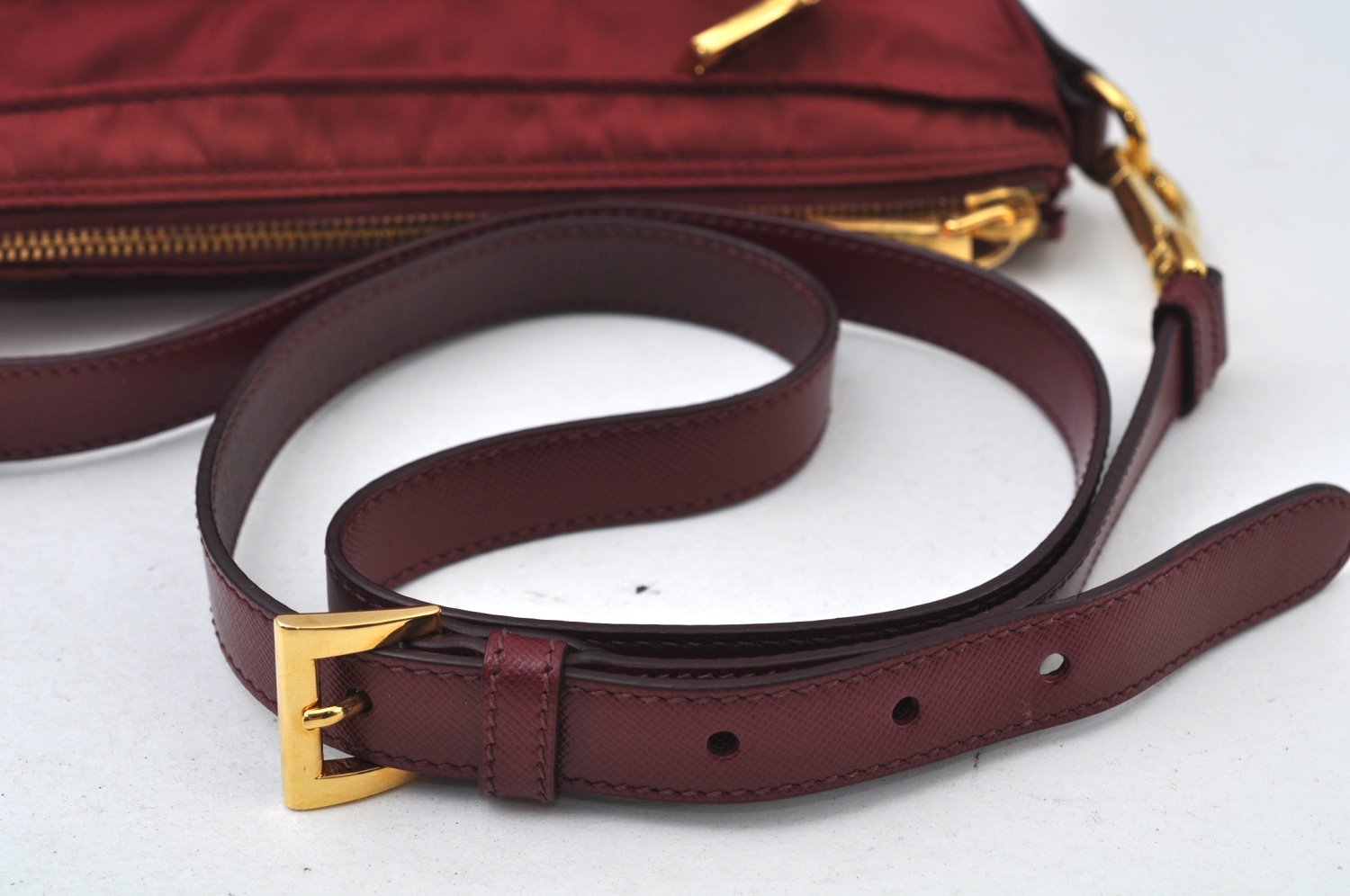 Authentic PRADA Nylon Leather Shoulder Cross Body Bag Red 3215J