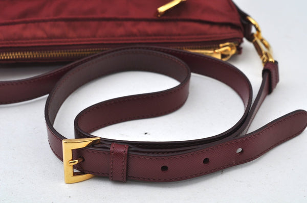 Authentic PRADA Nylon Leather Shoulder Cross Body Bag Red 3215J