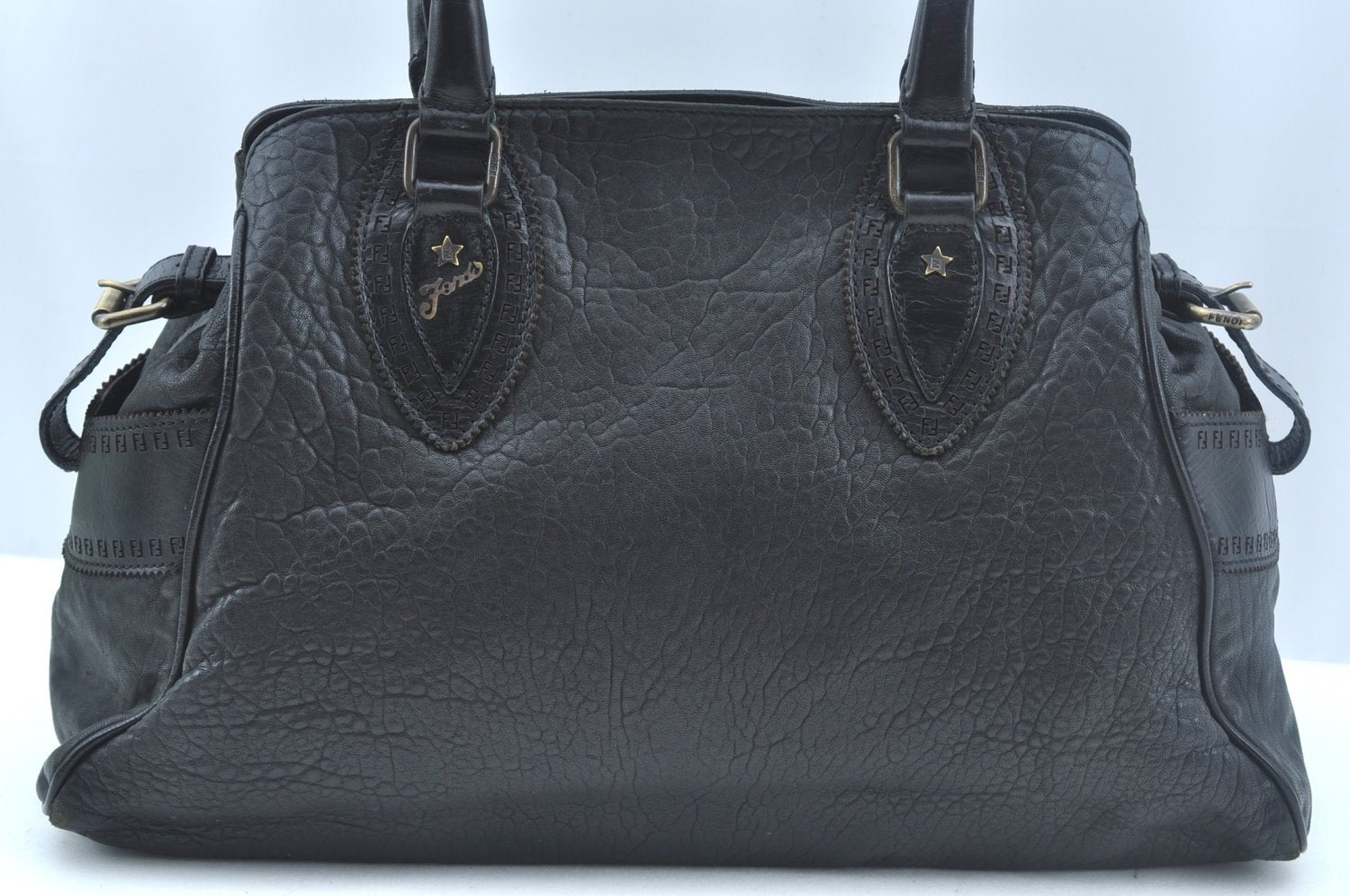 Authentic FENDI Etniko Vintage Shoulder Hand Tote Bag Leather Black 3216I