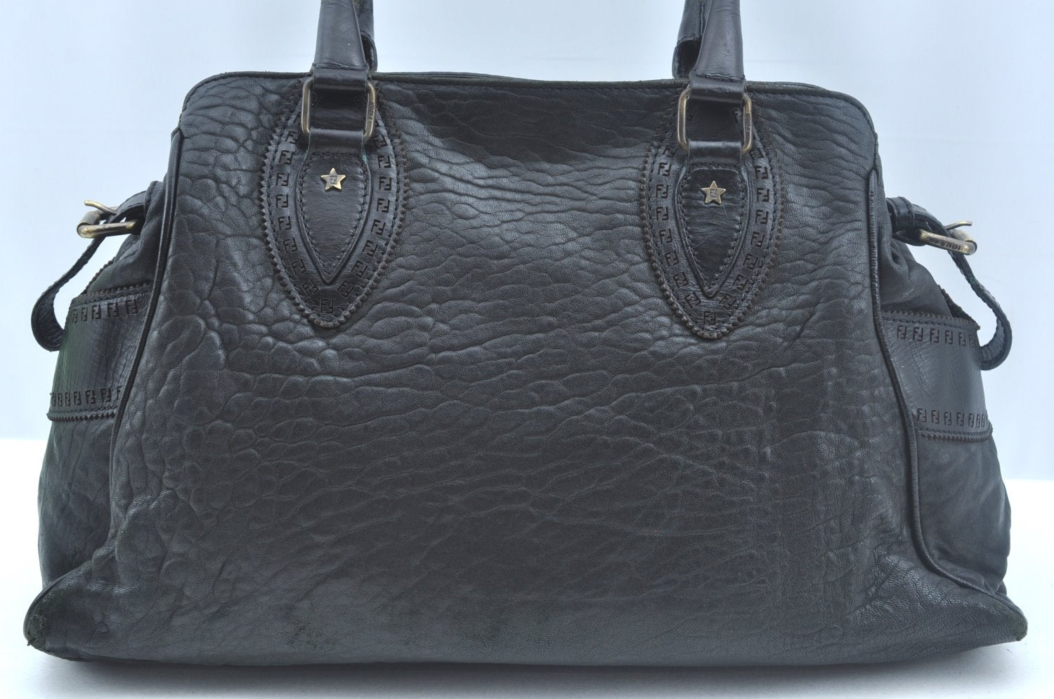 Authentic FENDI Etniko Vintage Shoulder Hand Tote Bag Leather Black 3216I