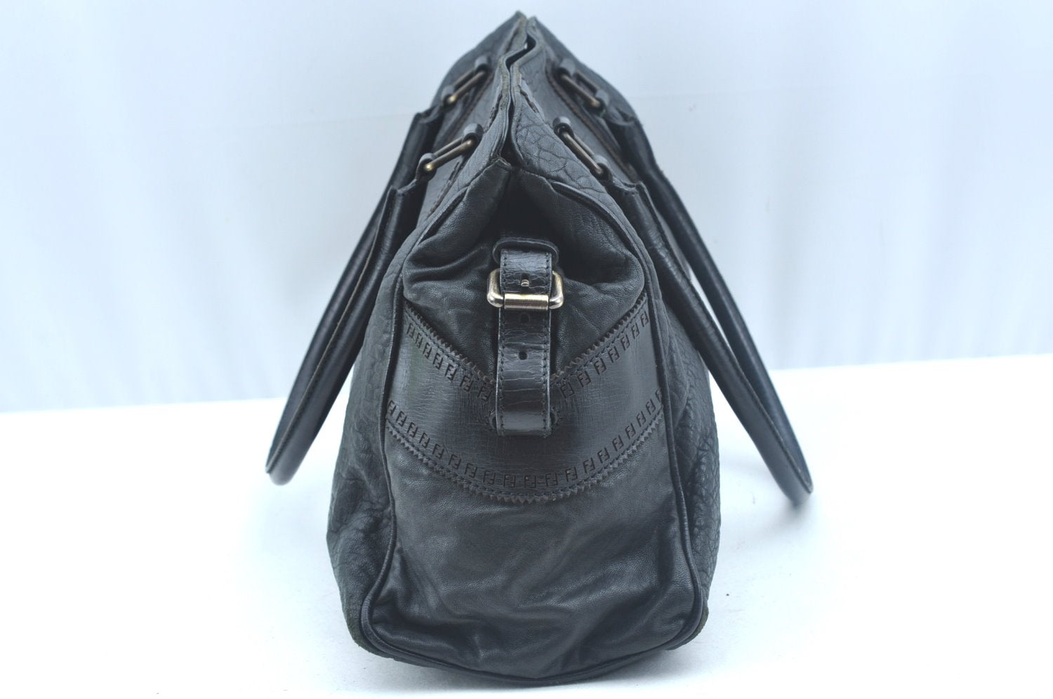 Authentic FENDI Etniko Vintage Shoulder Hand Tote Bag Leather Black 3216I