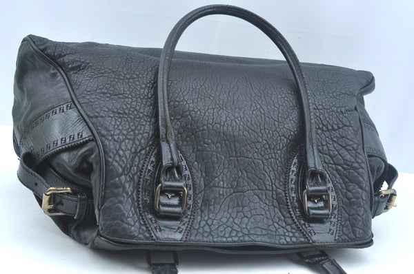 Authentic FENDI Etniko Vintage Shoulder Hand Tote Bag Leather Black 3216I